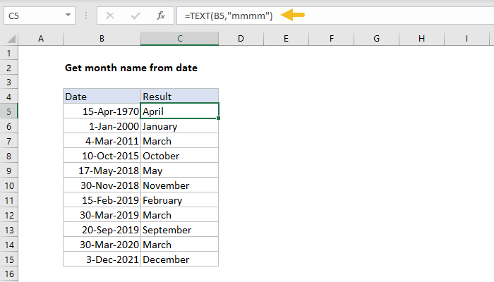 Excel Formula: Get Month Name From Date | Exceljet